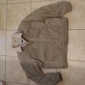 VTG L.E.I. Corduroy Trucker Jacket Beige Sherpa Collar Button Coat Womens Size L